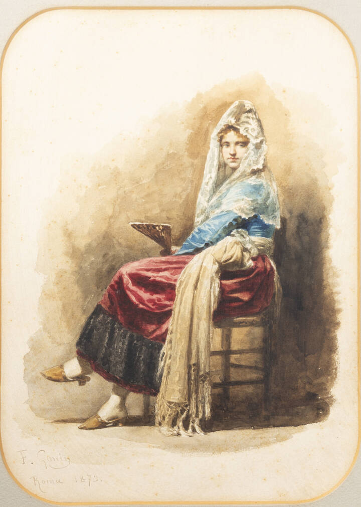 FRANCESCO GONIN - 'Ritratto di spagnola' Roma 1873<br>