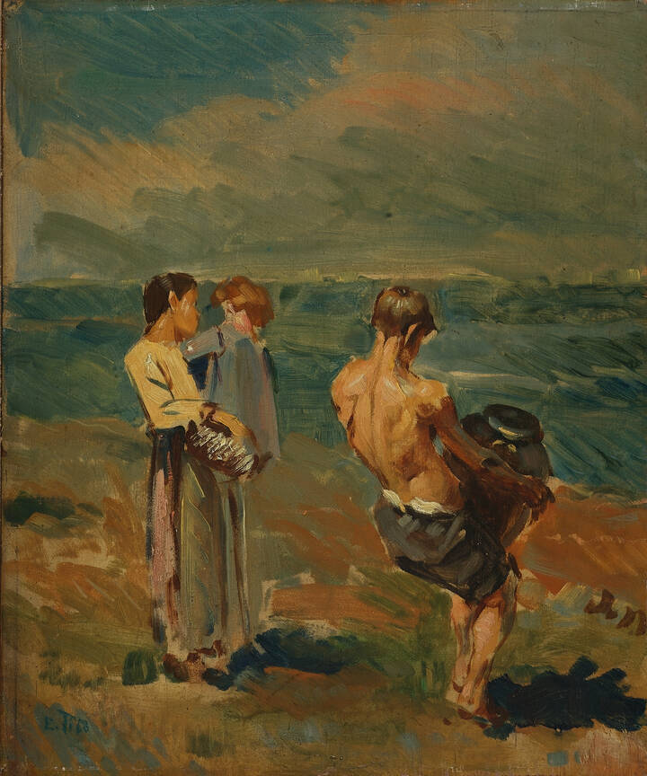 ETTORE TITO - 'Famiglia in riva al mare'