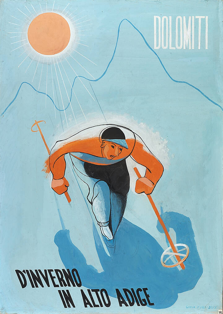 GIUSEPPE PIOMBANTI AMMANNATI - Bozzetto originale per manifesto: 'Dolomiti -<br>D'inverno in Alto Adige'