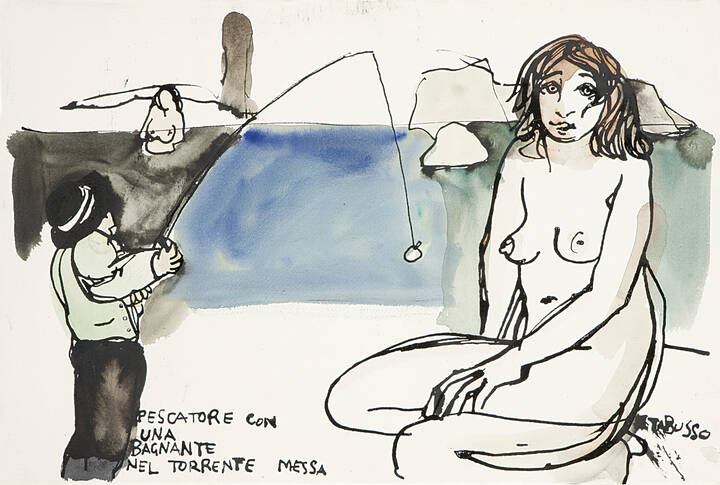 FRANCESCO TABUSSO - 'Pescatore con una bagnante nel torrente Messa'