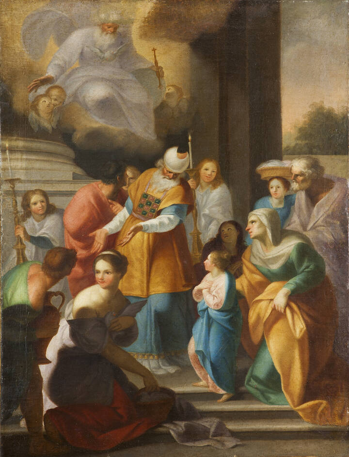 PITTORE DEL XVII SECOLO - 'Presentazione di Maria al Tempio'