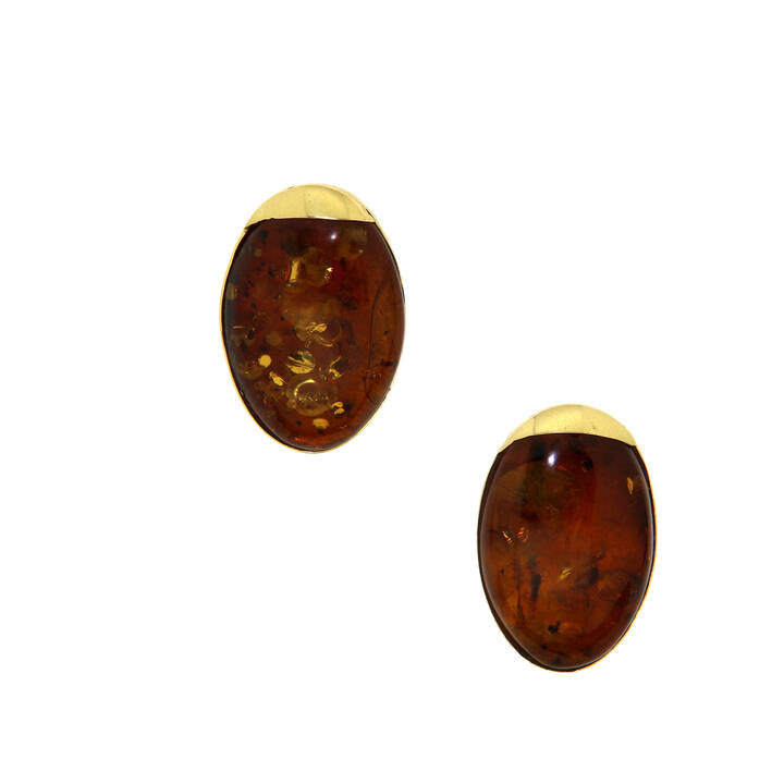 COPPIA DI ORECCHINI - Coppia di orecchini in oro giallo, di forma ovale con  inserti in ambra <br>Peso g 15,8 