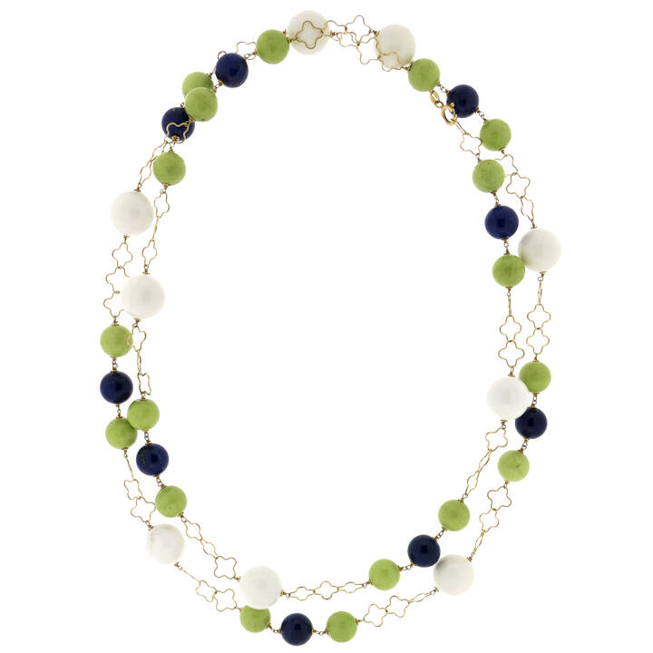 COLLANA - Collana in oro giallo composta da sfere di pietre dure di vari colori