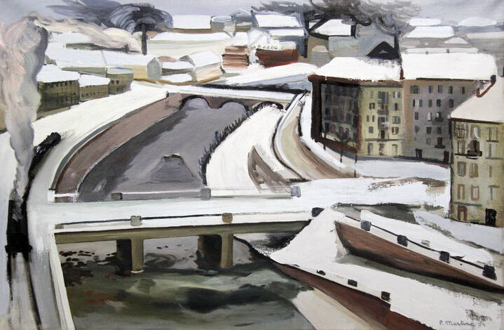 PIERO MARTINA - 'Paesaggio cittadino innevato' 1954