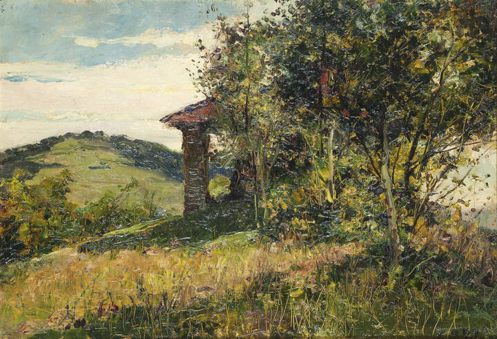 LORENZO DELLEANI - 'Meriggio estivo sul colle - cappelletta' 6/09/1887