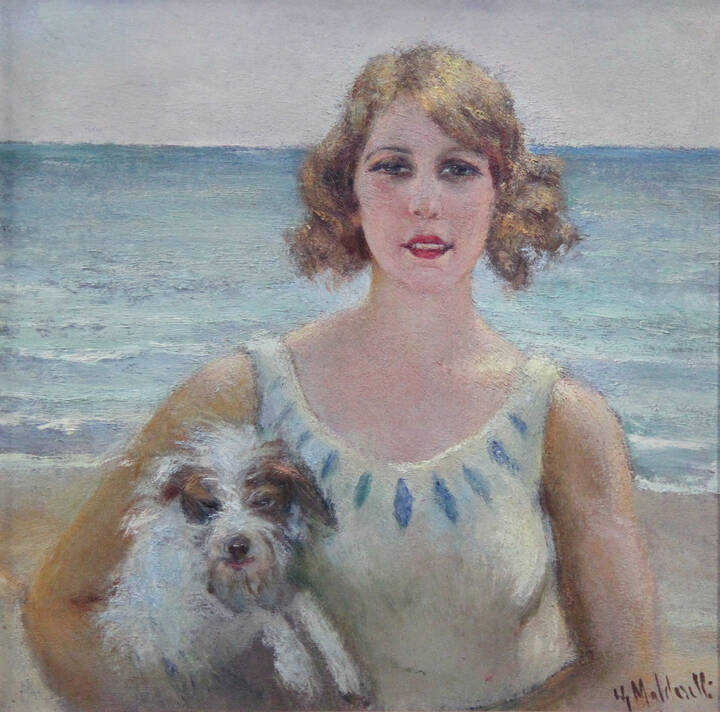 GIUSEPPE MALDARELLI - 'Fanciulla con cane in riva al mare'