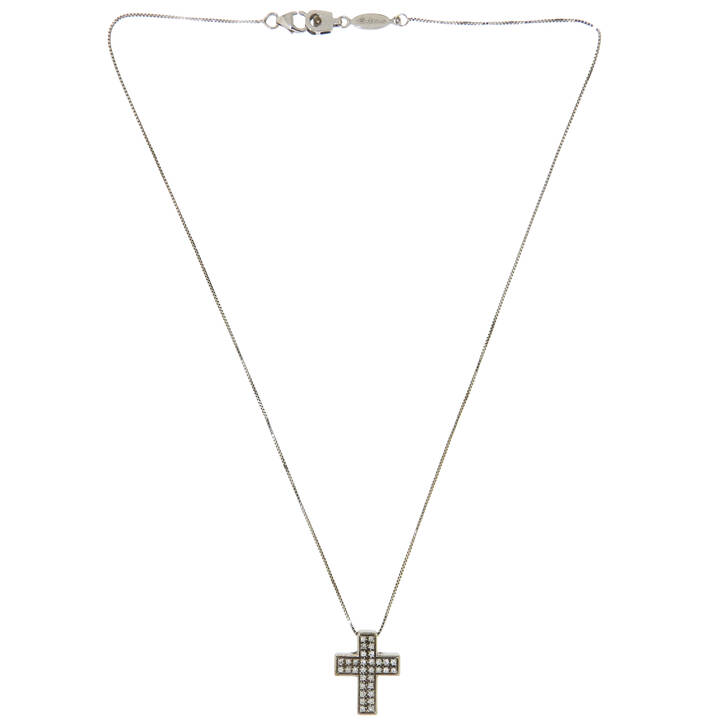 SALVINI - Catena con ciondolo in oro bianco, firmata 'Salvini', a forma di croce con diamanti taglio brillante per complessivi ct  0,32 ca