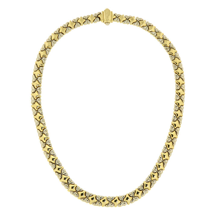 CHIMENTO - Girocollo in oro giallo e bianco lavorato a maglie, firmato 'Chimento'<br>Peso g 39,7