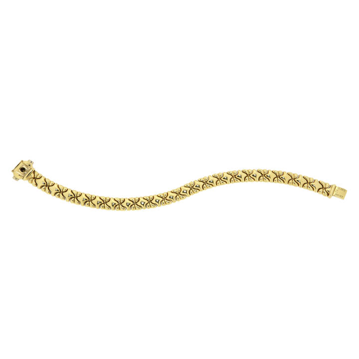 CHIMENTO - Bracciale in oro giallo e bianco lavorato a maglia, firmato 'Chimento'<br>Peso g 21,1
