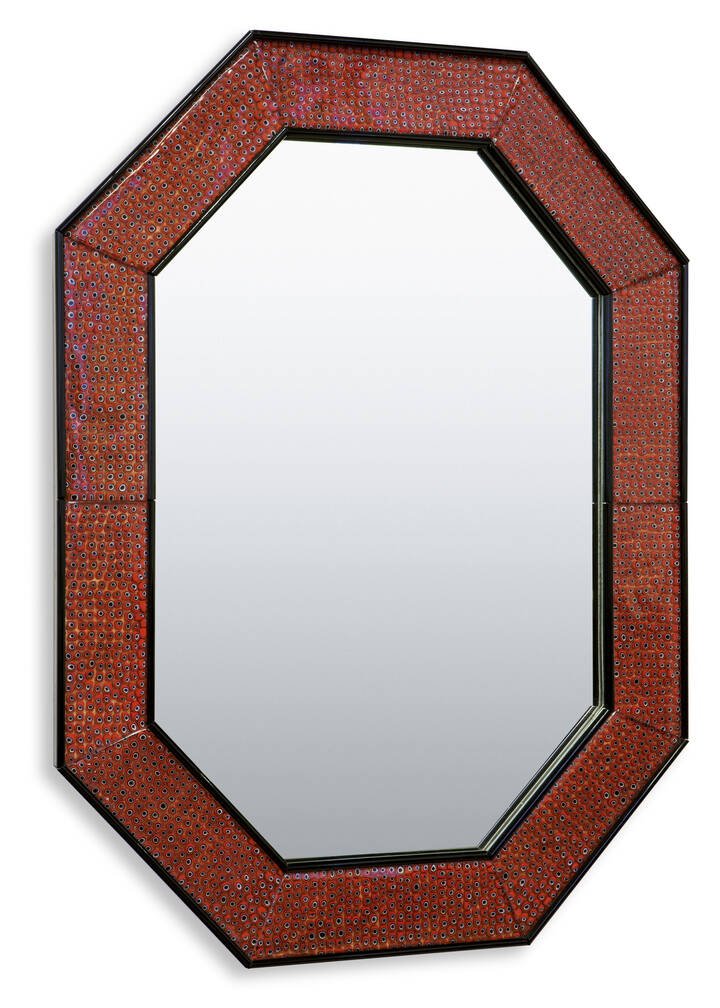 TOBIA SCARPA, ALESSANDRO DIAZ DE SANTILLANA - Importante specchiera di forma esagonale in vetro a murrine millefiori nei toni del rosso antico, nero e bianco.