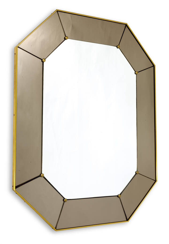 CRISTAL ART - Specchio da parete con struttura in legno e cristallo colorato molato.