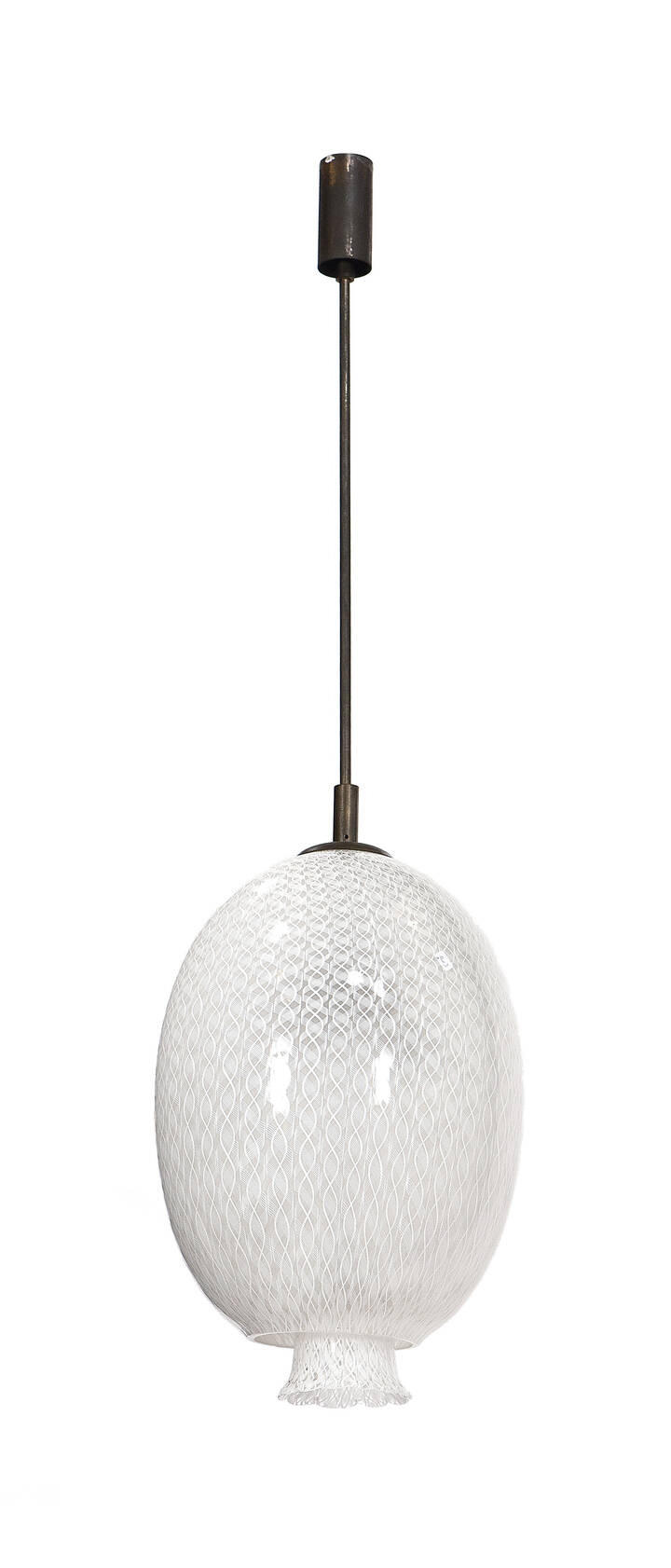 PAOLO VENINI - Lampada a sospensione in tessuto vitreo zanfirico, supporto in ottone.