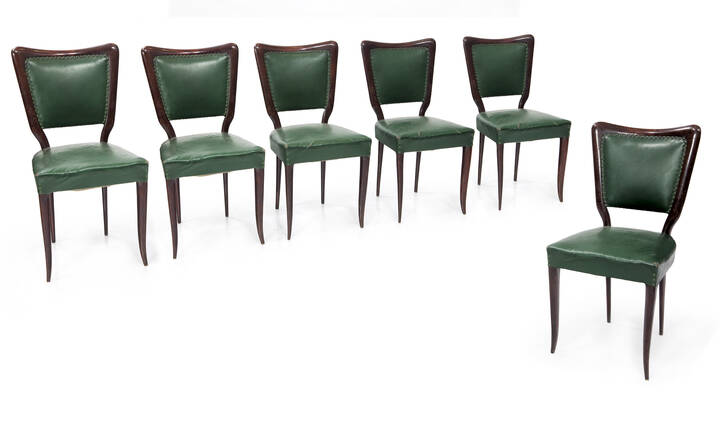 PAOLO BUFFA - Sei sedie con struttura in legno e rivestimento in skai.