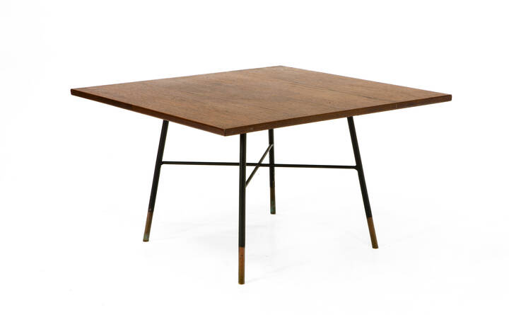 STILDOMUS - Tavolino da salotto in legno con base in metallo verniciato e ottone.