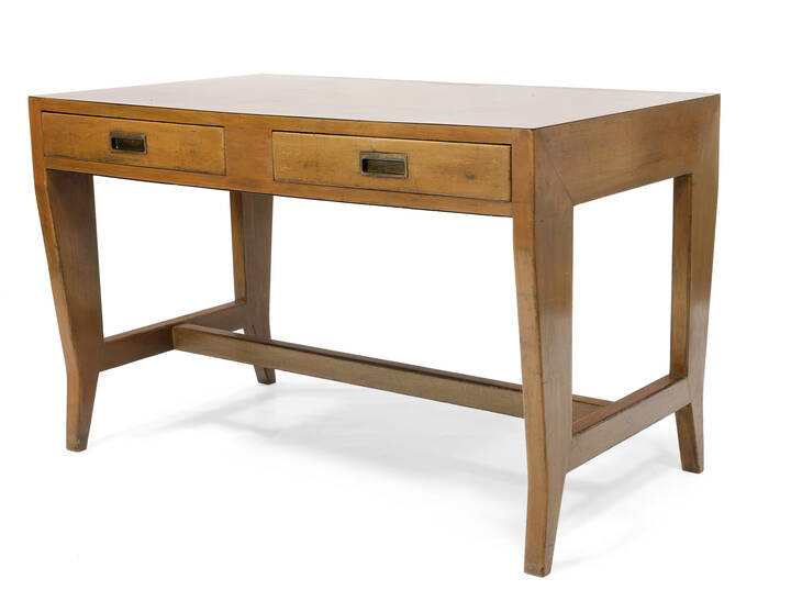 GIO PONTI - Scrivania in legno di noce e ottone, piano in formica. Prodotta per la Banca Nazionale del Lavoro