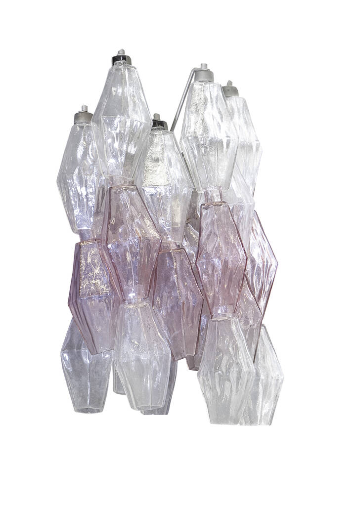 VENINI - Applique della serie poliedri.<br>Vetro soffiato e struttura in acciaio cromato.