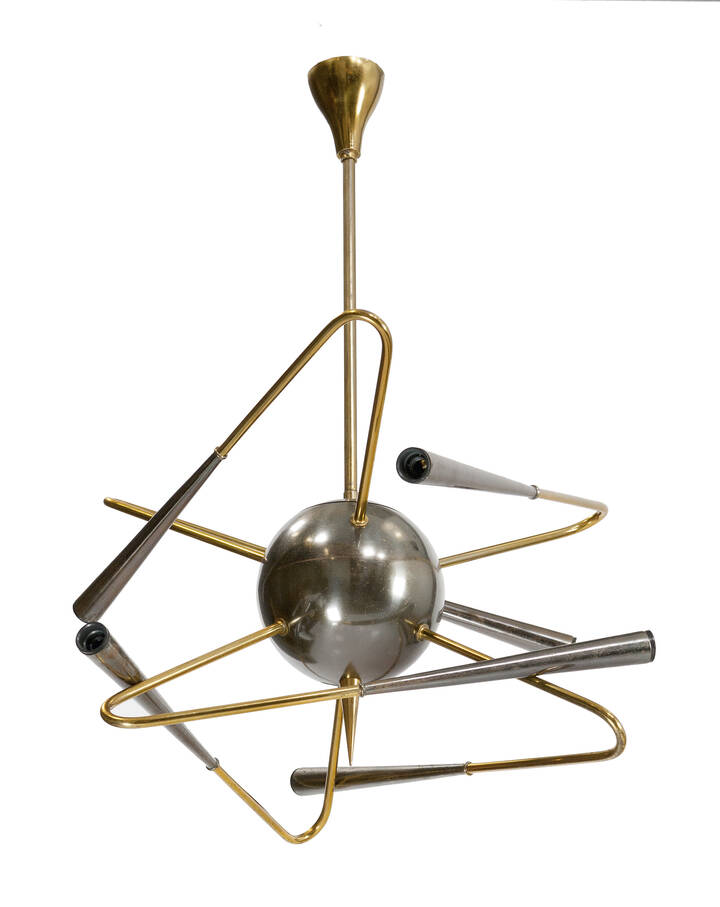 STILNOVO - Saturno<br>Lampadario in ottone brunito e ottone lucido.<br>