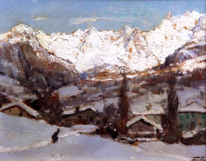 CARLO MUSSO - 'Il Monte Bianco (con il Dente del Gigante a destra) visto dalla conca di Courmayeur'