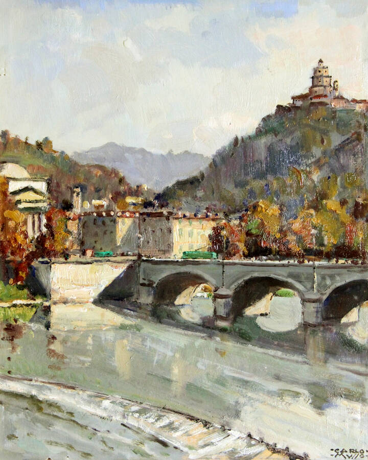 CARLO MUSSO - 'Veduta del ponte della Gran Madre-Torino'
