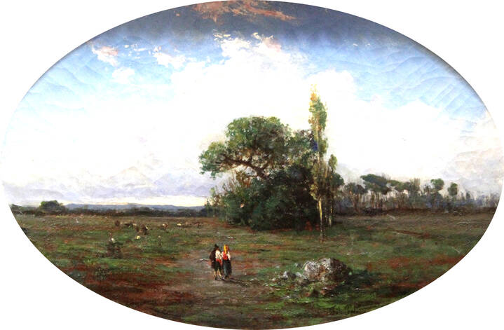PITTORE ANONIMO DEL XIX SECOLO - 'Paesaggio campestre con figure'
