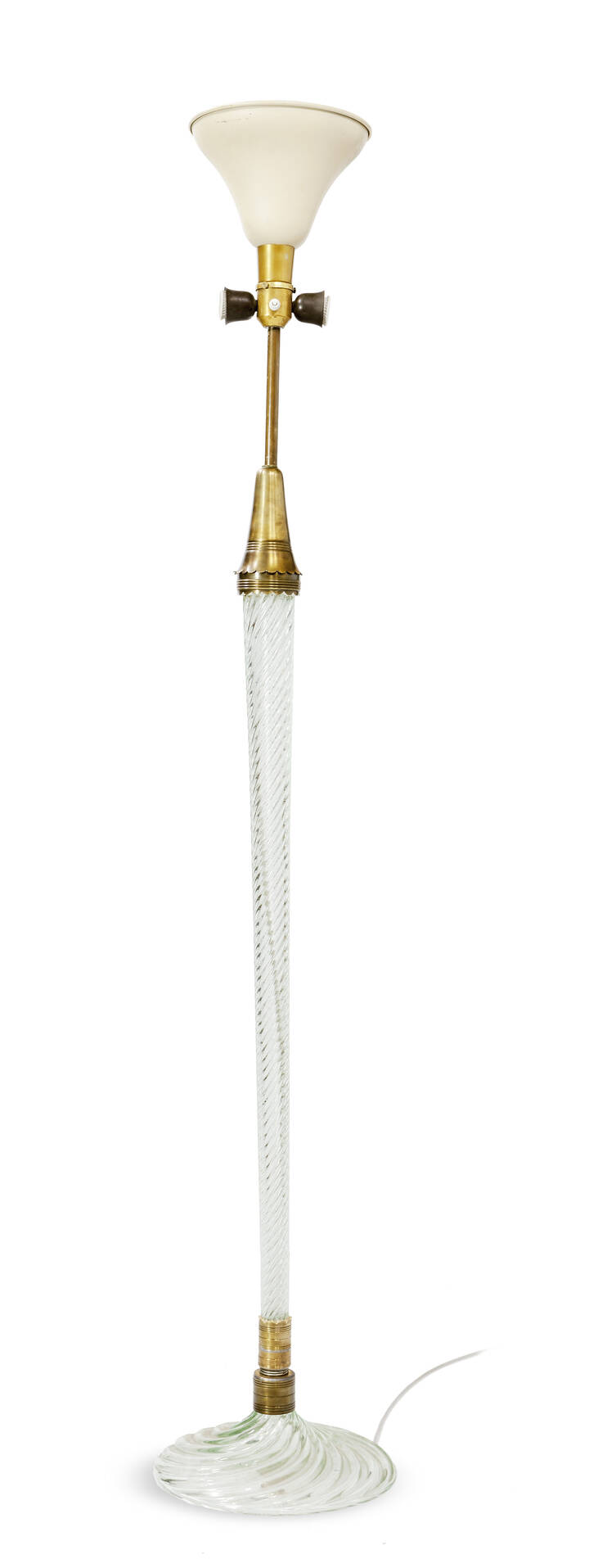 VENINI, attribuito - Lampada da terra in vetro di Murano lavorato a torchon.