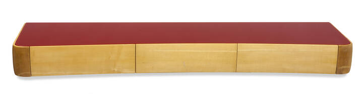 OSVALDO BORSANI - Console sospesa in legno d'acero chiaro con piano in vetro.