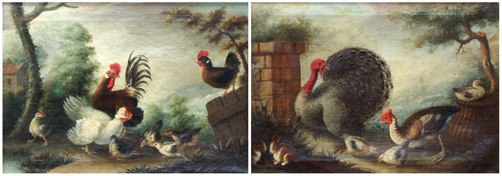 PITTORE ANONIMO DEL XVIII SECOLO - 'Coppia di dipinti raffiguranti animali da cortile'