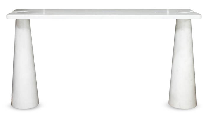 ANGELO MANGIAROTTI - Eros<br>Console in marmo bianco-grigio.