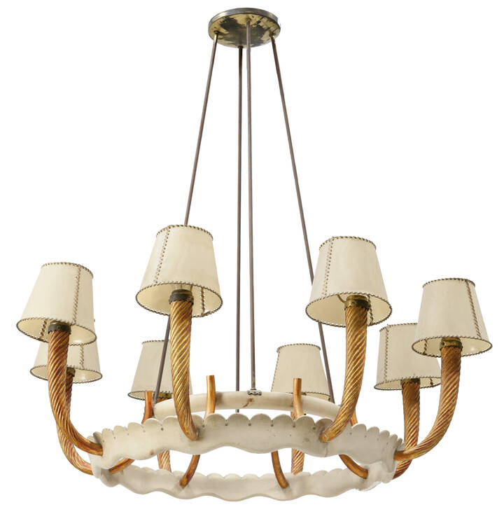 PAOLO BUFFA - Lampada a sospensione in legno laccato, struttura in ottone .