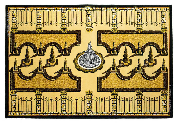 PIERO FORNASETTI - Giardini all'italiana<br>Tappeto in lana annodato a macchina.