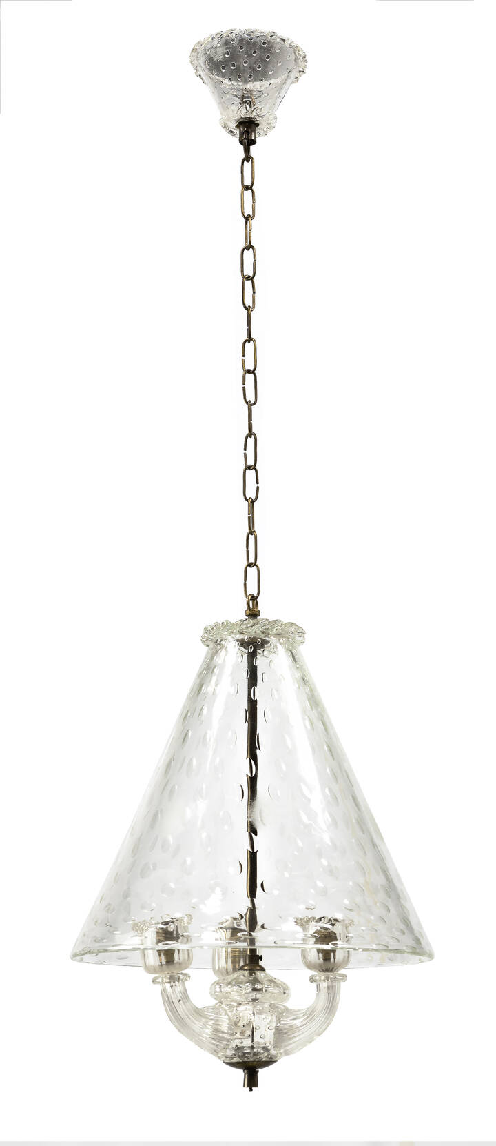 BAROVIER & TOSO - Lampada a sospensione a campana in vetro trasparente a bolle.