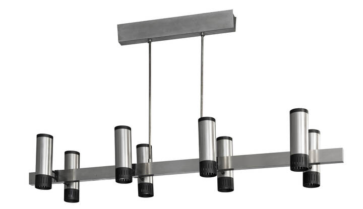 STILNOVO - Lampada a sospensione in acciaio satinato e metallo laccato.