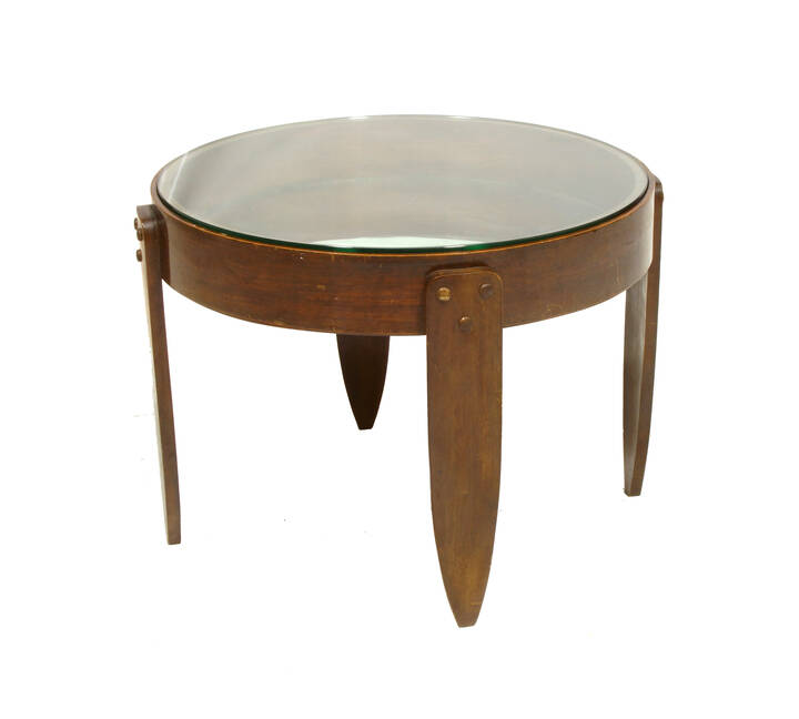 PRODUZIONE ITALIANA - Tavolo in legno con piano in vetro trasparente e specchiato.