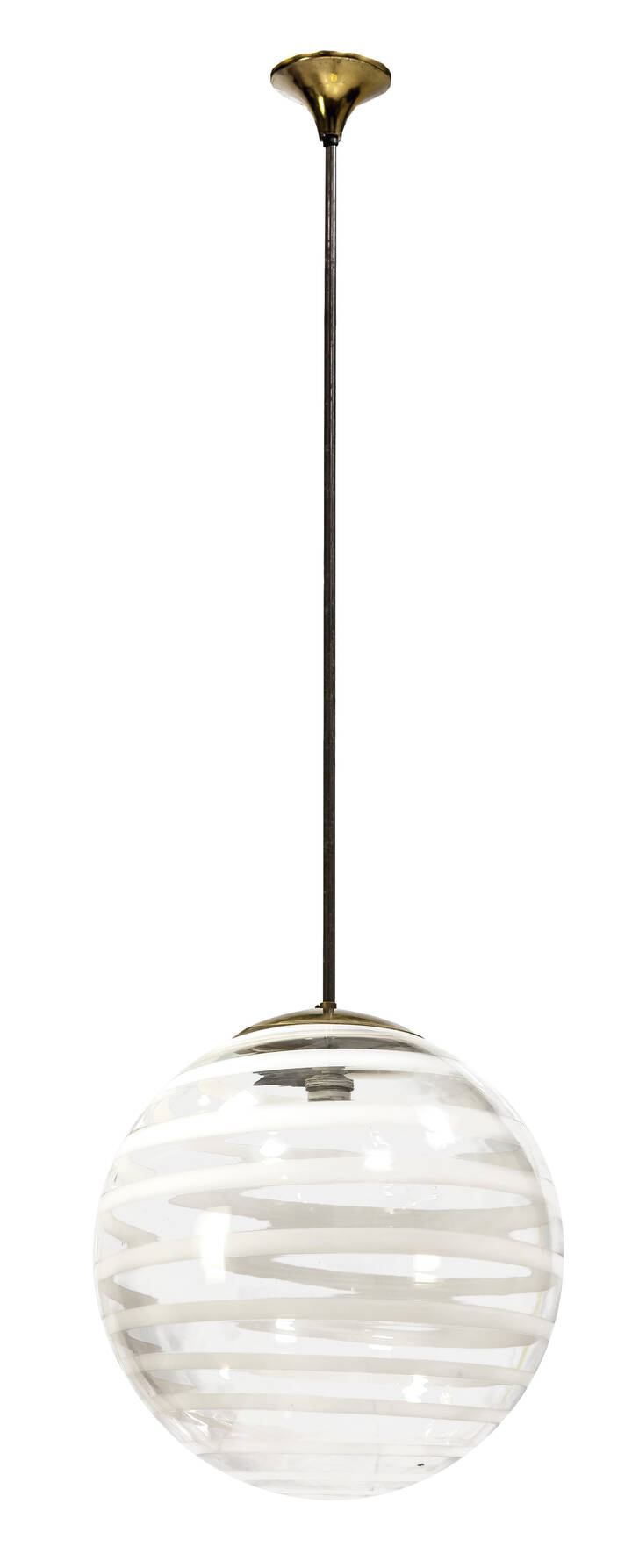 CARLO SCARPA - 5258<br>Lampada a sospensione in vetro lattimo a fasce.