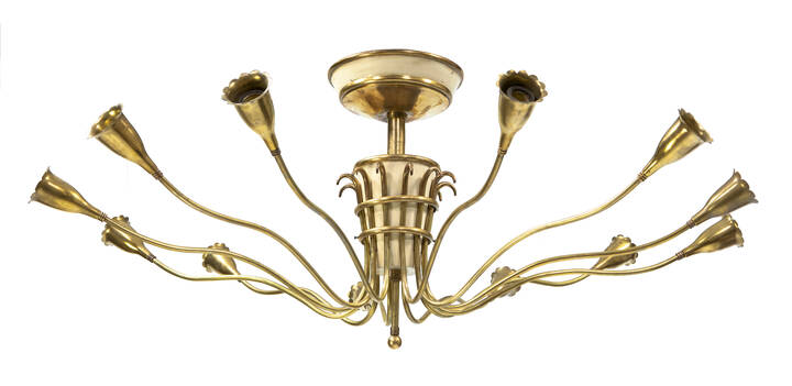 ANGELO LELII - Lampadario in ottone, alluminio laccato.