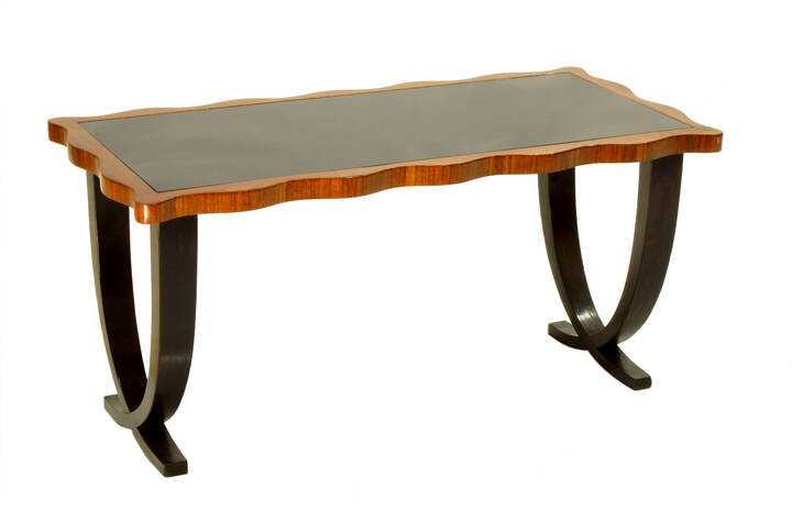 MELCHIORRE BEGA - Tavolino in legno con piano in vetro trasparente molato,