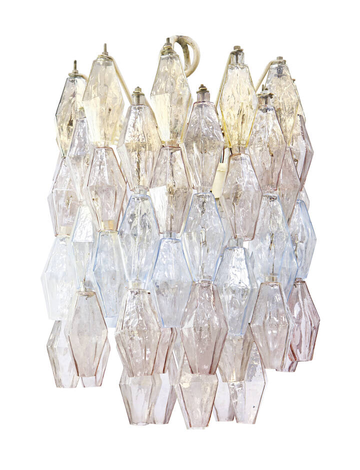 VENINI - Lampada a sospensione della serie poliedri in vetro soffiato in tre colori.