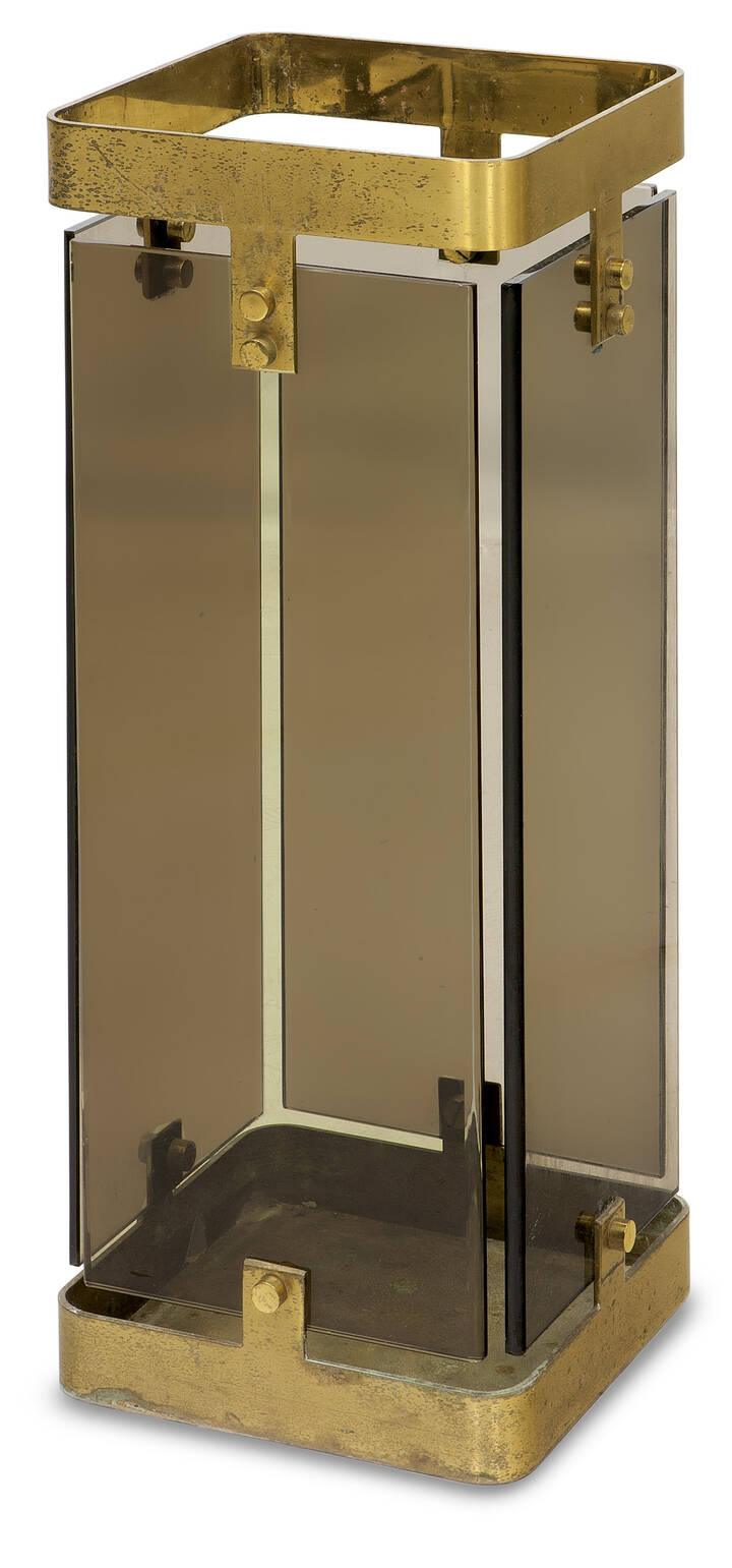 MAX INGRAND - Portaombrelli in ottone lucido cristalli colorati grigio.