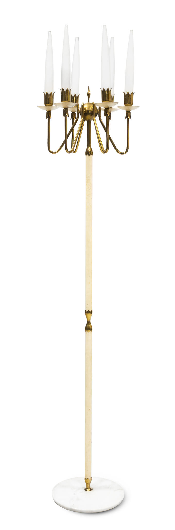 ARREDOLUCE - Lampada da terra con base in marmo, struttura in ottone lucido e diffusore in vetro sabbiato.