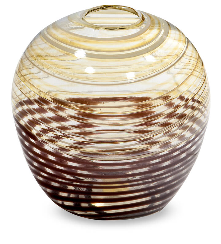 CARLO SCARPA - Vaso con decoro a fili <br>Vetro trasparente con applicazione a caldo di fili policromi 