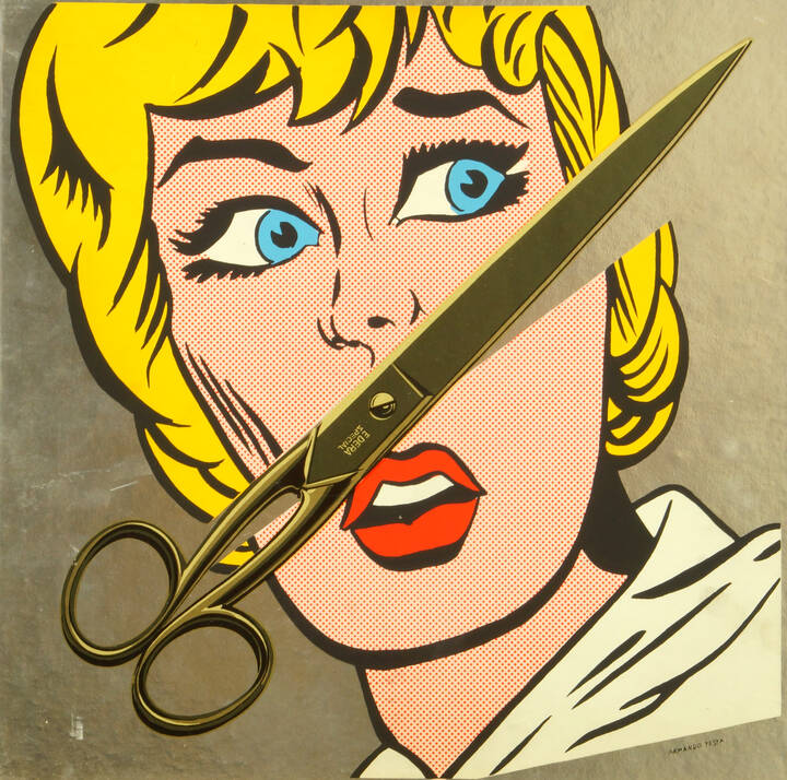 ARMANDO TESTA - 'Forbici da carta con fumetto (Omaggio a Lichtenstein)' anni '980