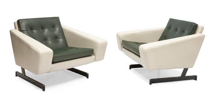 GERMANO MENEGHETTI - Lolita<br>Tre poltrone con struttura in metallo laccato e imbottitura rivestita in skai,.