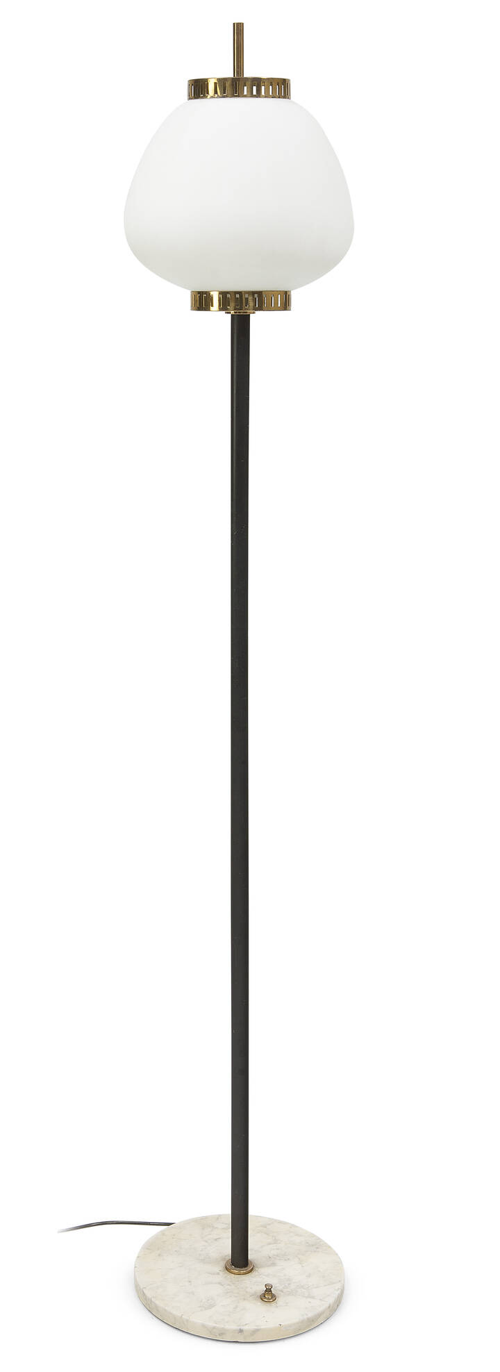 STILNOVO - Lampada da terra con stelo in metallo laccato, diffusore in vetro satinato e ottone. Base in marmo.