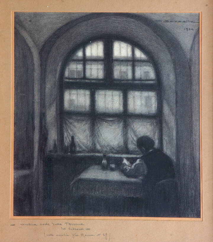 GIUSEPPE BOZZALLA - 'Antica sede della Taverna del Citrone (nella vecchia via Roma n. 27 di Torino)' 1934