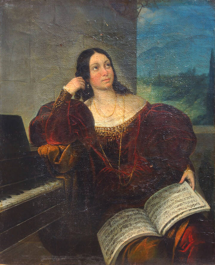 PITTORE ANONIMO DEL XIX SECOLO - 'Ritratto di dama in costume'