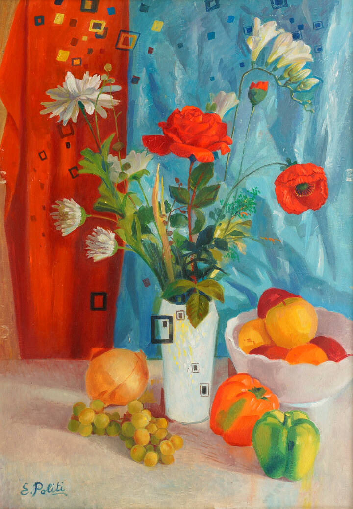 ERMANNO POLITI - 'Rosa rossa e frutta' 1989