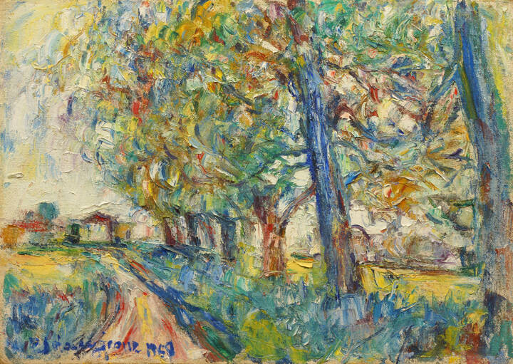 PIERO SOLAVAGGIONE - 'Campagna piemontese .- Sentiero tra i gelsi' 1968