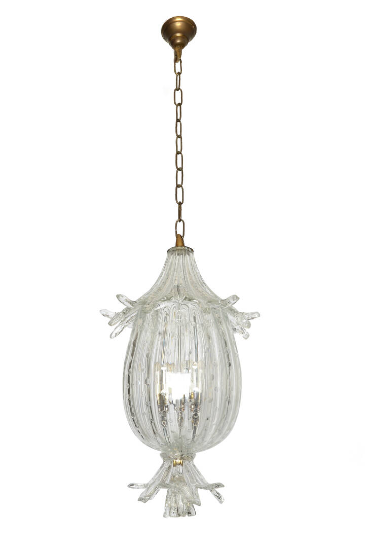 BAROVIER & TOSO - Lampadario in vetro soffiato ' a bolle ' .