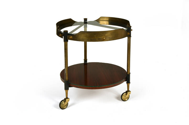 PRODUZIONE ITALIANA - Tavolino con rotelle e struttura in ottone