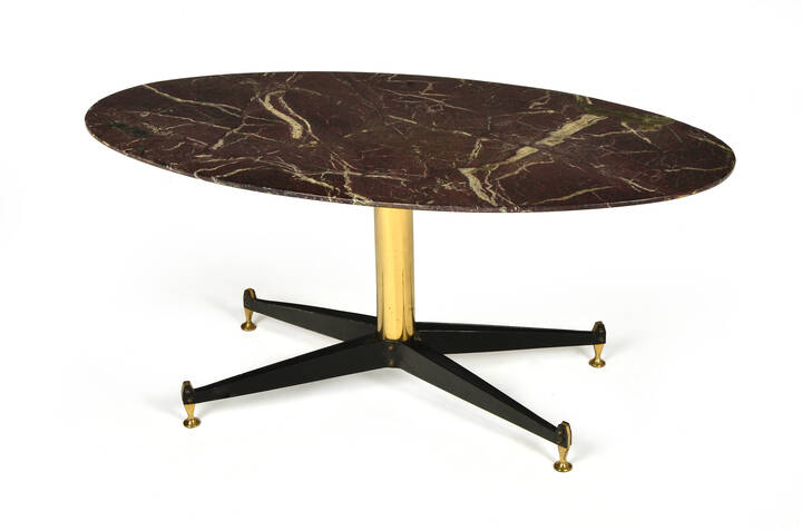 PRODUZIONE ITALIANA - Tavolino con sostegno in ottone lucido e crociera